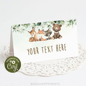 Woodland Baby Shower Food Labels Tischkarten Woodland Zelt Karten Waldtiere Baby Shower Food Tag Buffet Label Sofortiger Download Printable