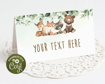Woodland Baby Shower Food Labels, Forest Animals Tent Cards (Digital Download)