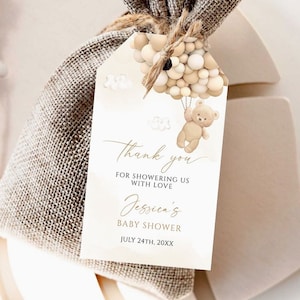 Bear Favor Tags Baby Shower Template, Bear Balloons Gift Tags, Baby Gift Tags, Merci Tag Present, Merci Favor Tags and Stickers