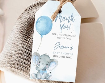 Elephant Baby Shower Favor Tag, Editable Thank You Tag (Digital Download)