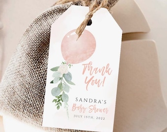Pink Balloon Baby Shower Favor Tags, Editable Thank You Tag (Digital Download)