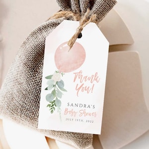 Editable Pink Balloon Favor Tags Thank You Favor Tag Balloon Girl Baby Shower Printable Thank You Tag Custom Gift Tag Baby Shower Favors Tag