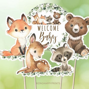 Impreso Woodland Animals Centros de mesa Woodland Baby Shower Es un niño Woodland Cutouts Diaper Cake Decor Cake Toppers Descarga instantánea