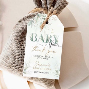 Greenery baby shower favor tags printable, baby shower thank you tag, eucalyptus greenery thank you tag, Baby shower Gift tag, thank you tag