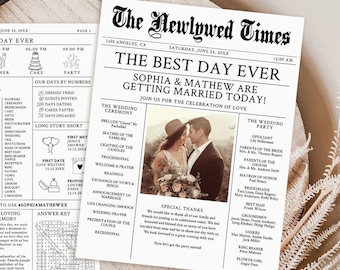 Newspaper Wedding Program Template, Editable Wedding Infographic, Unique Wedding Program, Printable Wedding Timeline, Wedding Word Search