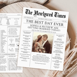 Newspaper Wedding Program Template, Editable Wedding Infographic, Unique Wedding Program, Printable Wedding Timeline, Wedding Word Search
