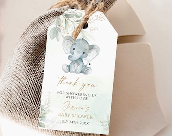 Elephant Baby Shower Favor Tag, Thank You Gift Tag (Printable Download)
