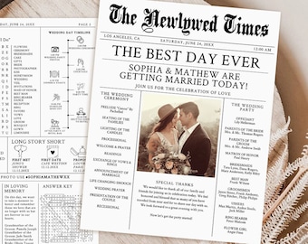 Newspaper Wedding Program, Printable Wedding Programs, Wedding Program Template, Fun Wedding Programs, Decor Editable Newspaper Download