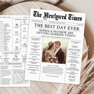 Newspaper Wedding Program, Printable Wedding Programs, Wedding Program Template, Fun Wedding Programs, Decor Editable Newspaper Download