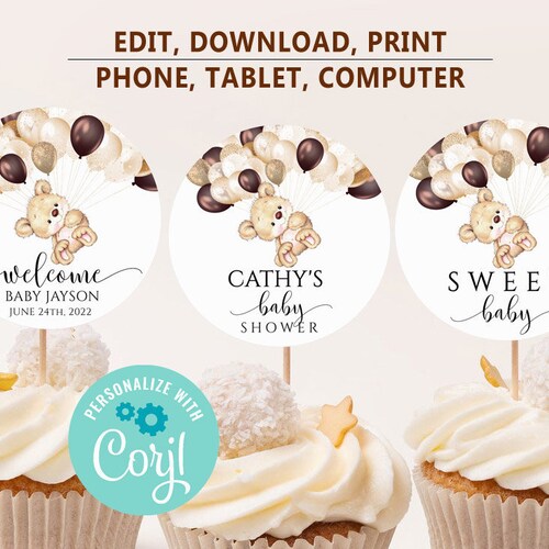 Baby Boy Fondant Cupcake Toppers/teddy Bear Baby Shower Etsy