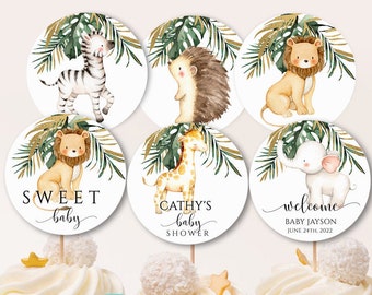 Jungle Cupcake Toppers Jungle Baby Shower Lindo Safari Animales Baby Shower Comida Decoración Imprimible Topper Cumpleaños Descarga Instantánea uj53