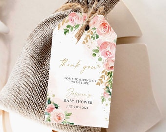 Blush Pink Floral Favor Tags, Baby Shower Template (Digital Download)
