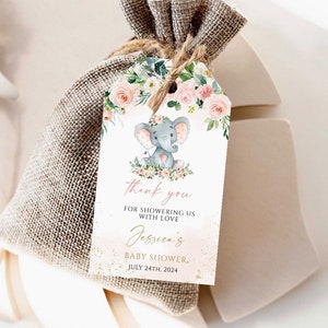 Etichetta di favore per l'elefante Baby Shower, Etichetta di ringraziamento, Etichetta per l'elefante Baby Shower, Etichetta regalo, Etichetta per bambino modificabile, Etichetta regalo stampabile download