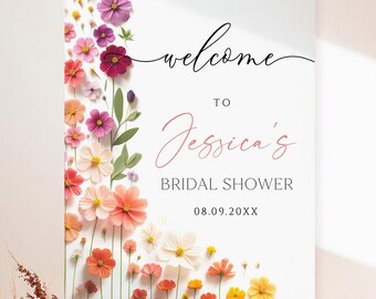 Wildflower Bridal Shower Welcome Sign, Floral Poster (Editable Template)
