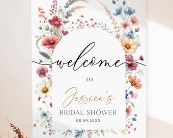 Wildflower Bridal Shower Welcome Sign, Floral Garden Decor (Editable Template)