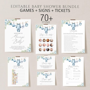 Baby Clothes Baby shower games Bundle, Boho Baby Shower games Bundle, boy clothes baby Shower games template, Laundry baby shower download
