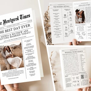Editable Folded Newspaper Wedding Program Template, Printable Wedding Programs with Timeline, Folded newspaper wedding Program download