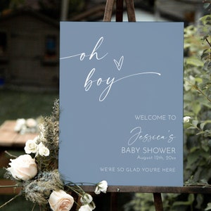 Boy Baby Shower Welcome Sign, Boho Baby Shower Welcome Sign, Minimalist Baby Shower Welcome Poster, Blue Baby Shower welcome sign download