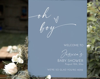 Boy Baby Shower Welcome Sign, Boho Baby Shower Welcome Sign, Minimalist Baby Shower Welcome Poster, Blue Baby Shower welcome sign download