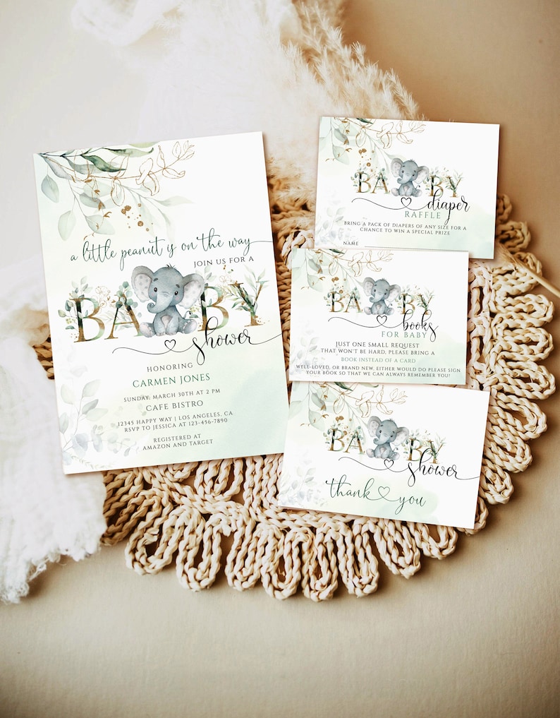 Elephant Baby Shower Invitation Template Greenery Baby Shower Etsy
