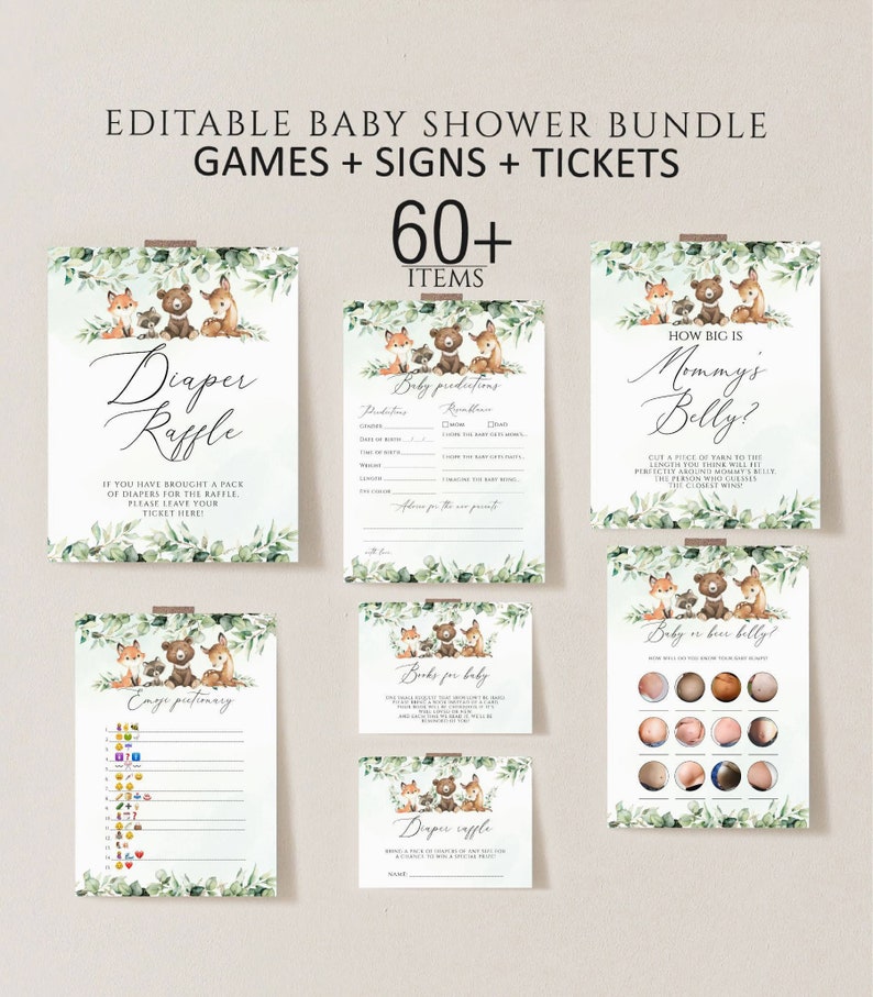 Baby Shower Game Bundle Woodland Baby Shower Games Forest Etsy