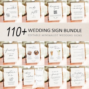 Minimalist Wedding Sign Bundle, Modern Wedding Signage Bundle, Editable Wedding Sign Templates, Instant Download, boho wedding sign download