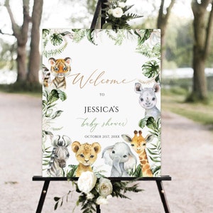 Safari Baby Shower Welcome Sign, Safari Baby Shower Sign Template, Gender Neutral Baby Shower, Editable Baby Shower Sign, Jungle Safari Sign