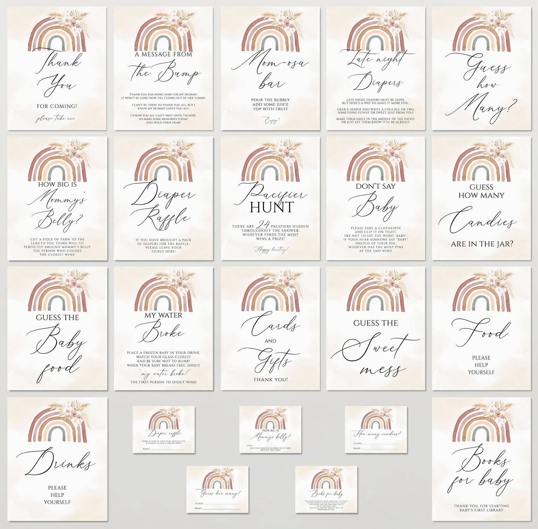 Boho Rainbow Baby Shower Games Bundle, Pink Pampas Grass Boho Game ...
