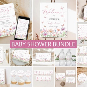 Butterfly Baby Shower Invitation Bundle, Baby Shower Butterfly Invitation, Editable Games, Boho Butterfly baby shower Signs Download