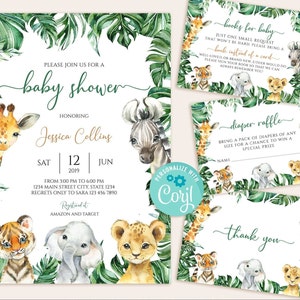 Safari baby shower uitnodiging set, baby shower uitnodiging, Safari dieren baby shower inserts, Wild one uitnodigen, safari douche uitnodigen