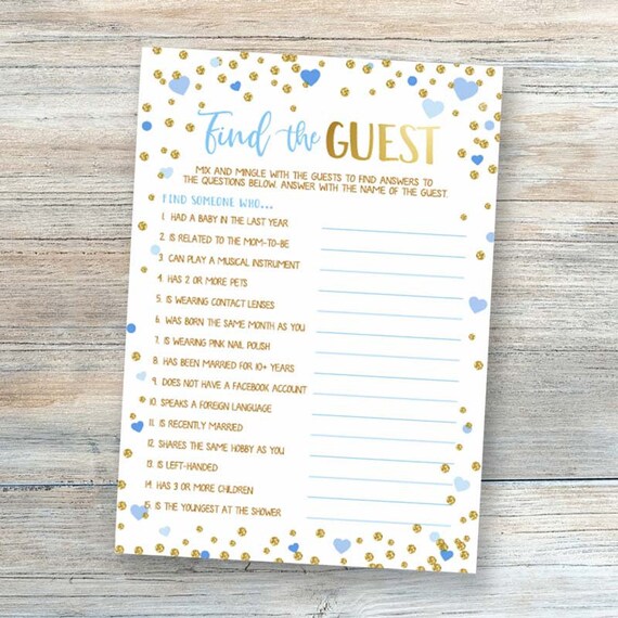 Find the Guest Game Find the Guest Blue Gold Boy Baby Shower | Etsy