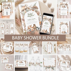 Woodland Baby Shower Invitation Bundle, Woodland Animals Baby Shower Games, Editable Invite Template, Welcome Sign,  Forest Animals Shower