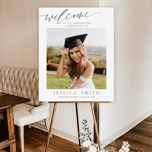 Graduation Party Welcome Sign Template, Photo Graduation Welcome Poster, Modern Minimalist Graduation Welcome, Editable Template download image 2