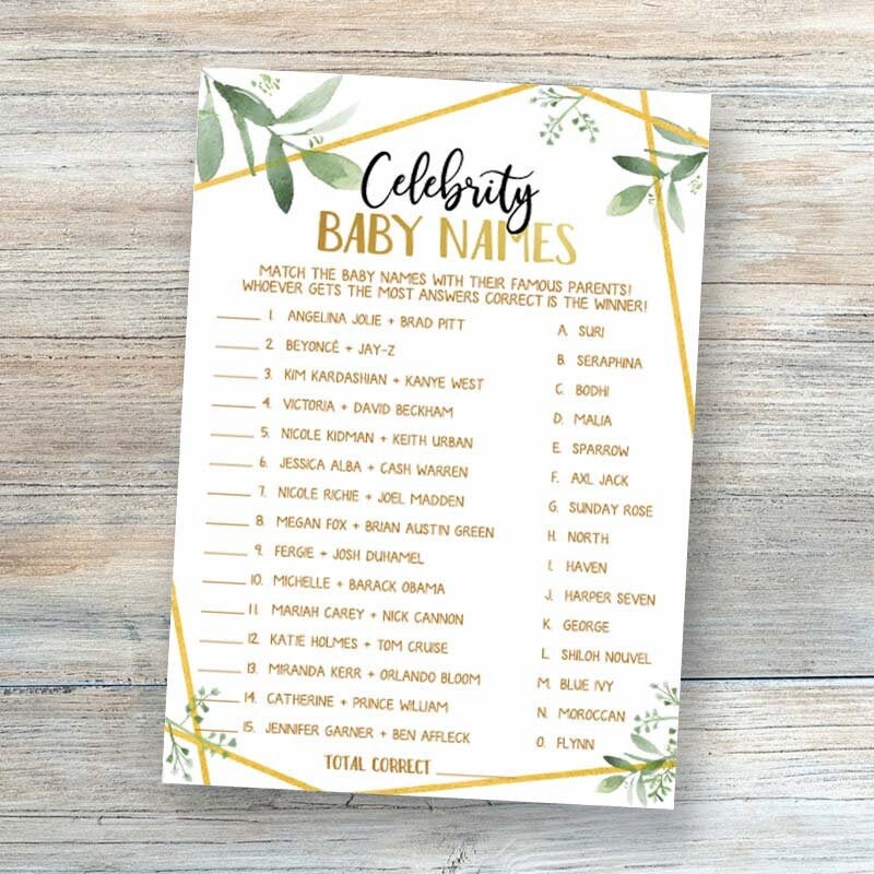 Celebrity Baby Names Greenery Baby Shower Games Printable Etsy