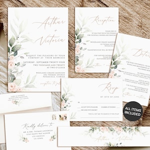 Greenery Wedding Invitation Suite, Printable Wedding Invitation Template, Eucalyptus Invite, Floral wedding invitation set, Boho Wedding