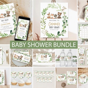 Baby Shower Bundle, Printable Baby Shower Invitation Game Pack, Woodland Animals Shower package, Forest Animals Baby Shower editable bundle