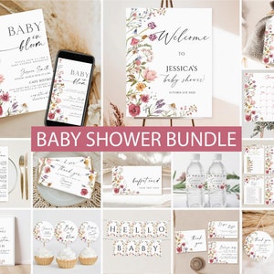 Baby in Bloom Baby Shower Invitation Bundle, Wildflower Baby Shower Bundle, Spring Baby Shower Invite, Baby in Bloom Baby Shower Signs