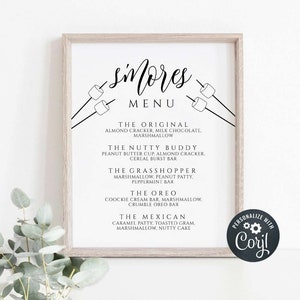 S&#39;mores Menu Sign, Smore Bar Sign, S&#39;more Station, Outdoor Party, Rustic Wedding, Wedding Smores Sign, Printable Smores Sign, Favor, yv344