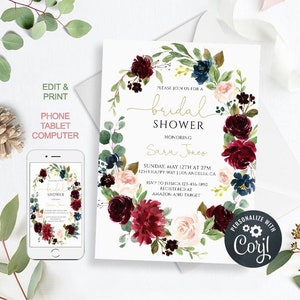 Bridal Shower Invitation Template,Floral Bridal Shower Invitation,Bridal Shower Invitation Printable,Bridal Shower Invitation PDF byh390