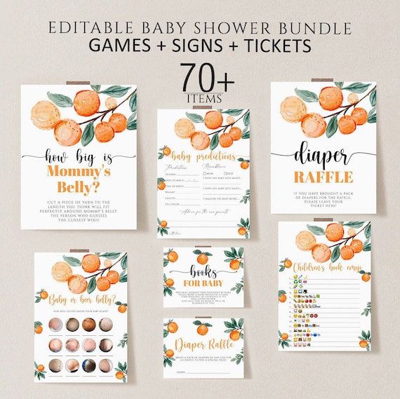 Little Cutie Baby Shower Games Bundle, A little Cutie is on the Way Games, Neutral Baby Shower, Citrus Baby Shower, Editable Games Bundle