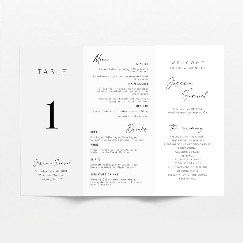 Modern Wedding Trifold Table Numbers, Minimalist Wedding Table Numbers ...