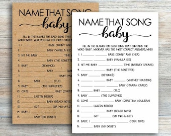 Name that Baby Tune, Name that Baby Song Funny Baby Shower Games, Rustic Baby Shower Game, Song Guessing Game Kraft Paper Shower Game byh159