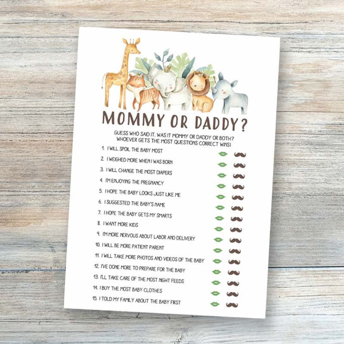 Mommy or Daddy Quiz Safari Baby Shower Games Printable Mommy Etsy UK