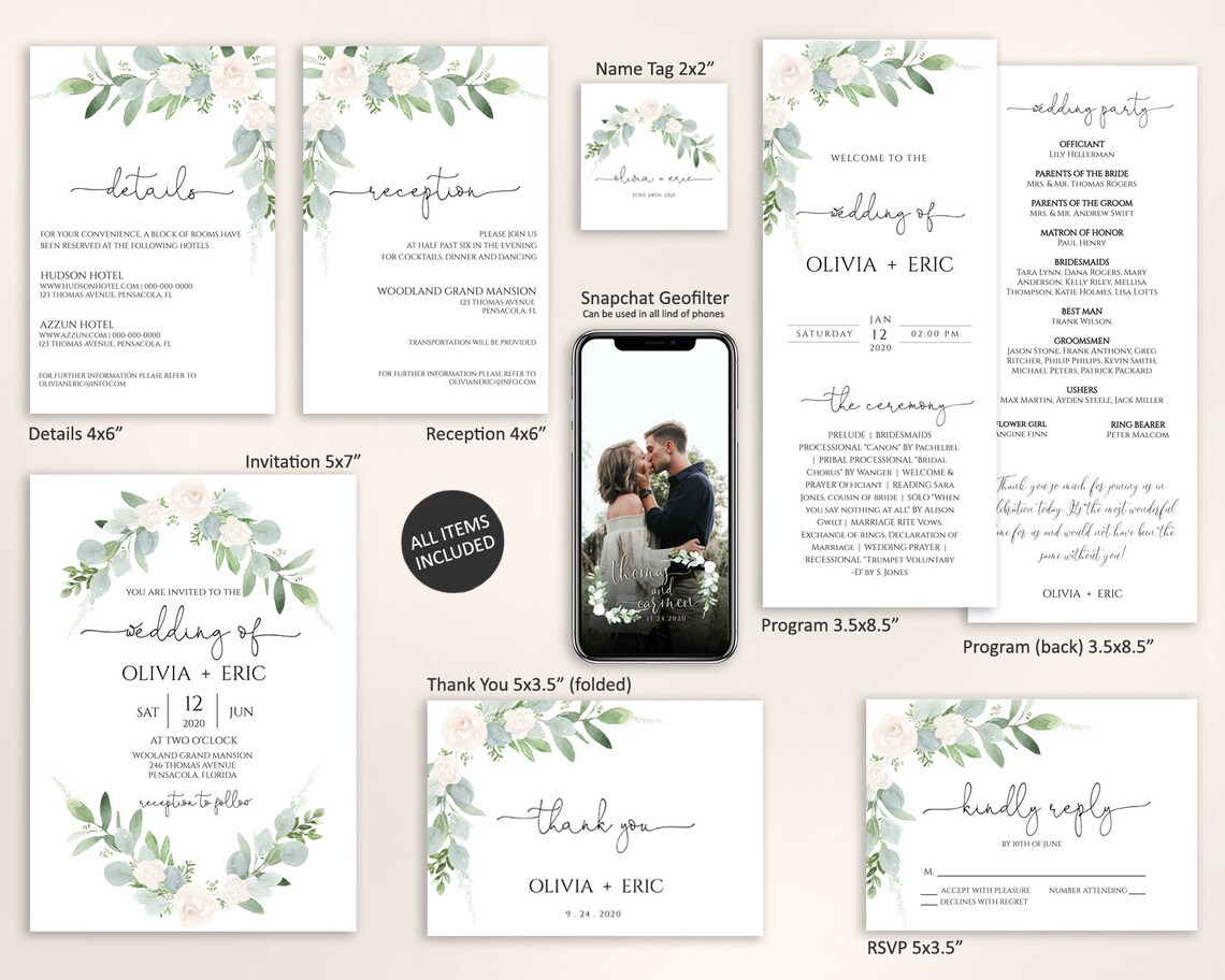 Printable Wedding Invitation Set Template Download Wedding - Etsy
