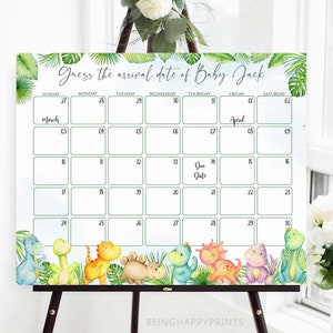 Dinosaur Baby Due Date Kalender, Guess Baby's Geboortedatum, Dino Guess Baby Verjaardagskalender, Baby's Verjaardag, Baby Voorspelling, Due Date Game