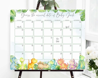 Dinosaur Baby Due Date Calendar, Birthday Prediction Game (Editable Template)
