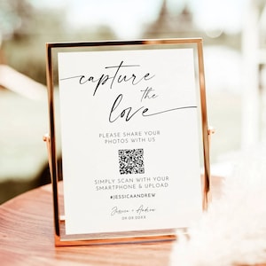 Leg de liefdesbordsjabloon vast Leg de liefde vast QR-codeteken Bruiloft Hashtag Teken Gastenboek Foto Deel Bruiloft Foto Deel downloadbord