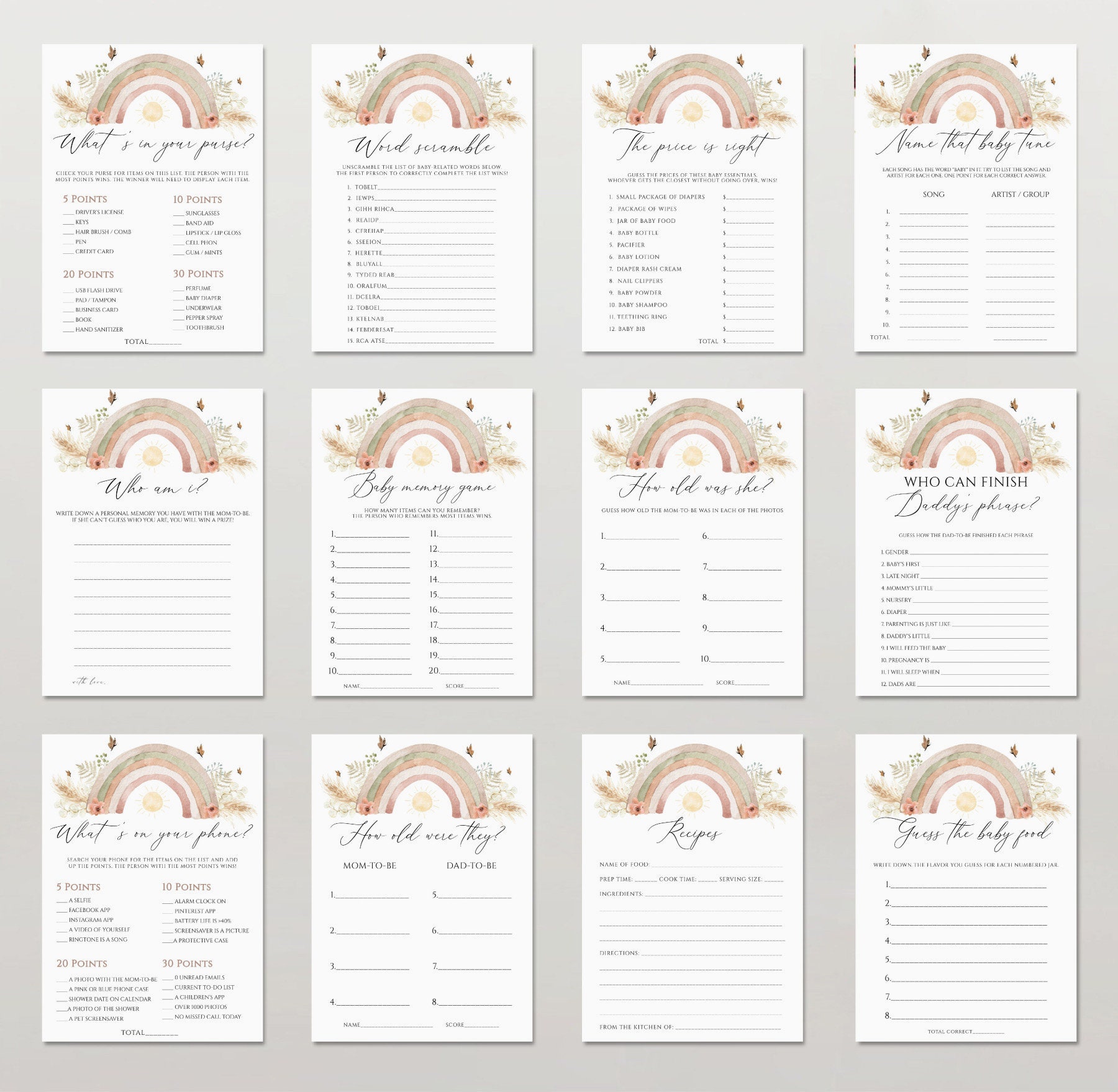 Boho Baby Shower Games Printable Editable Baby Shower Games - Etsy