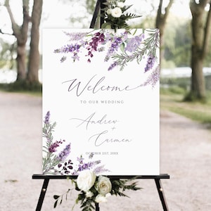 Lavender wedding Welcome Sign Template, Floral wedding welcome sign Download, Printable wedding welcome sign, boho wedding welcome sign