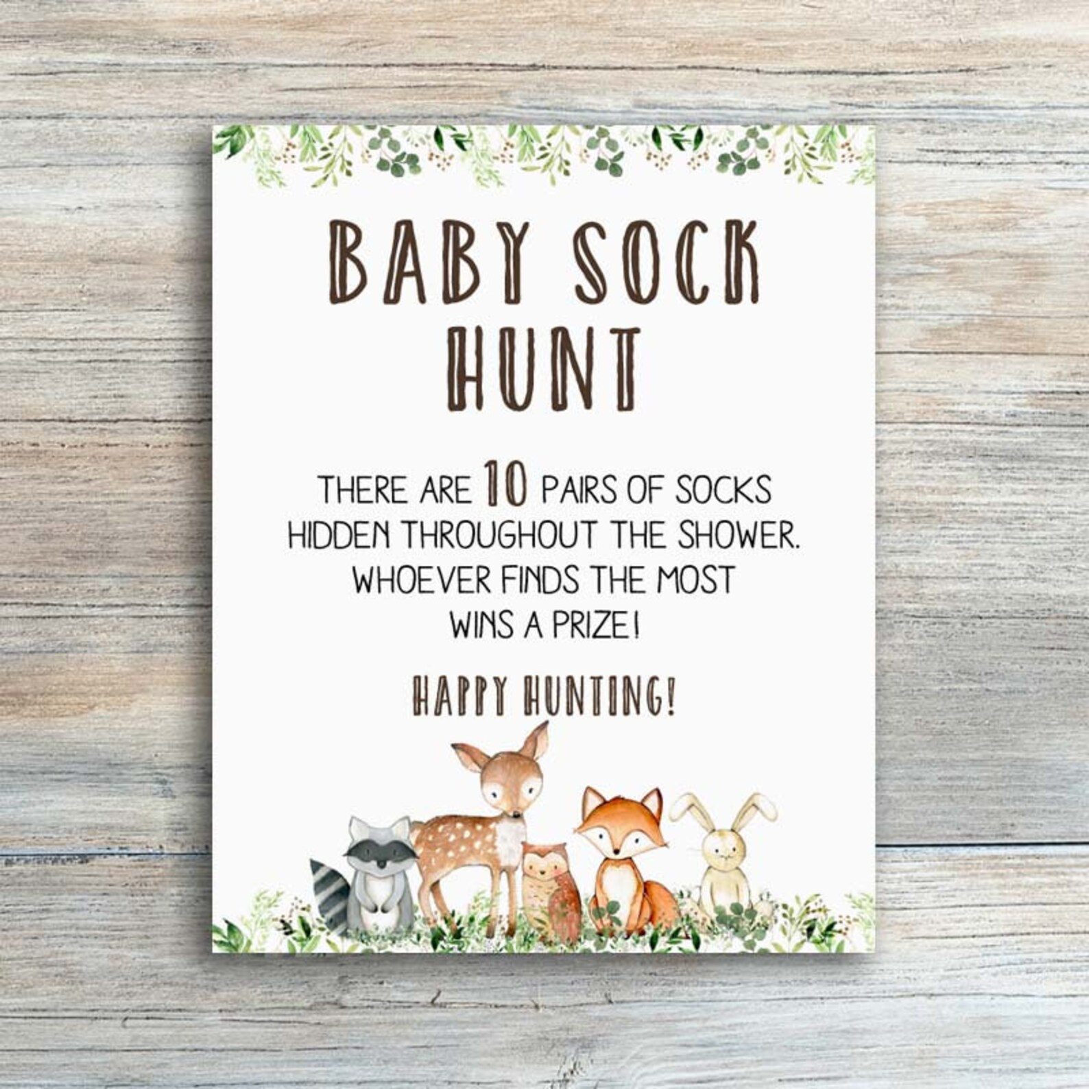 Woodland Baby Sock Hunt Baby Shower Games Instant Download Boy Etsy